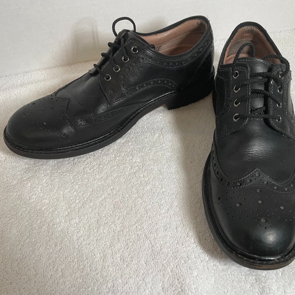Men's Clarks Wingtip Oxford Leather Dress Shoes Black Size 8.5 NICE!